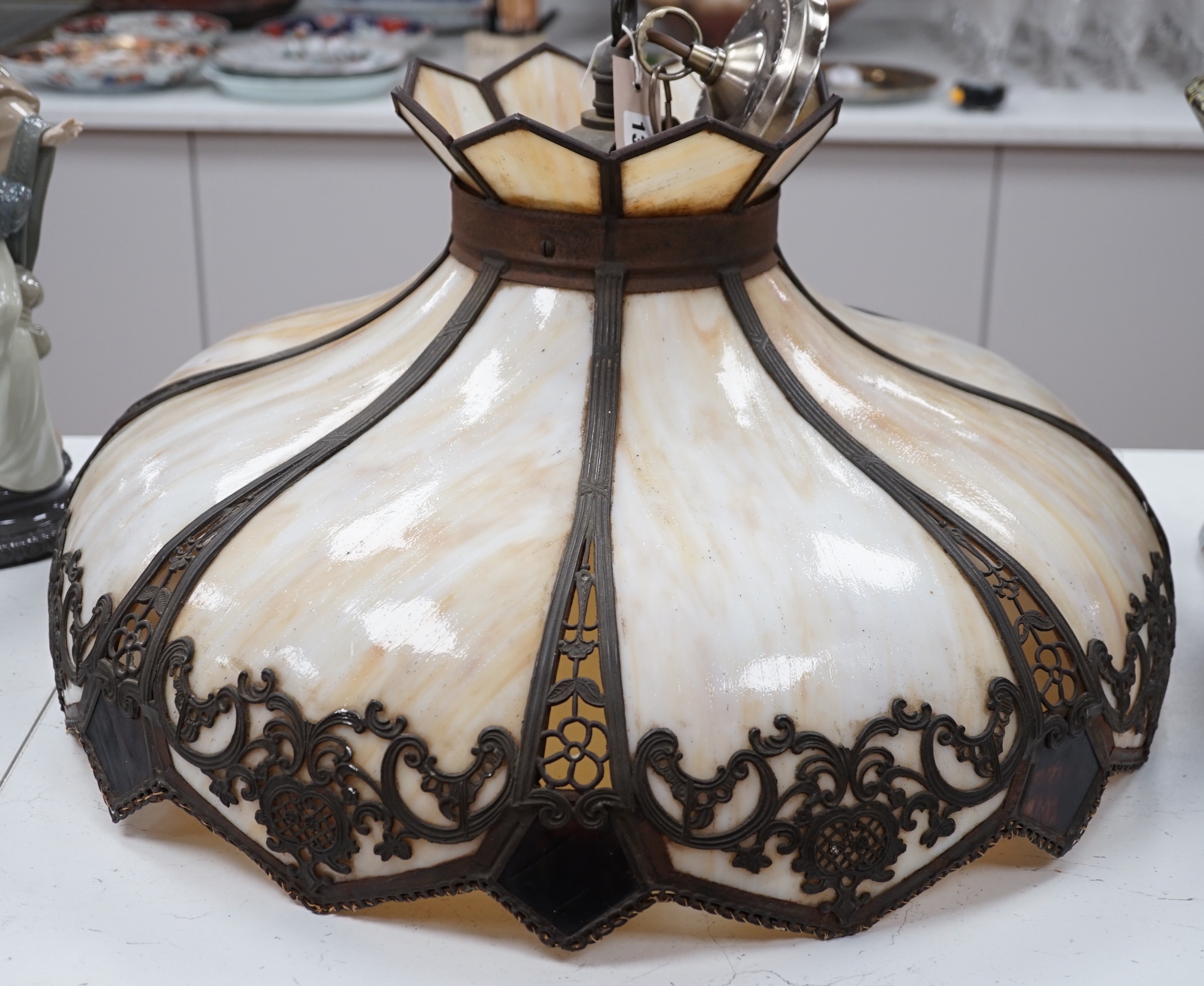 Early 20th century slag glass ceiling shade. Glass undamaged. 57cm diameter